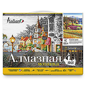 Mosaic diamentowa z naniesioną ramką - Toskańskie domki, 40x50cm