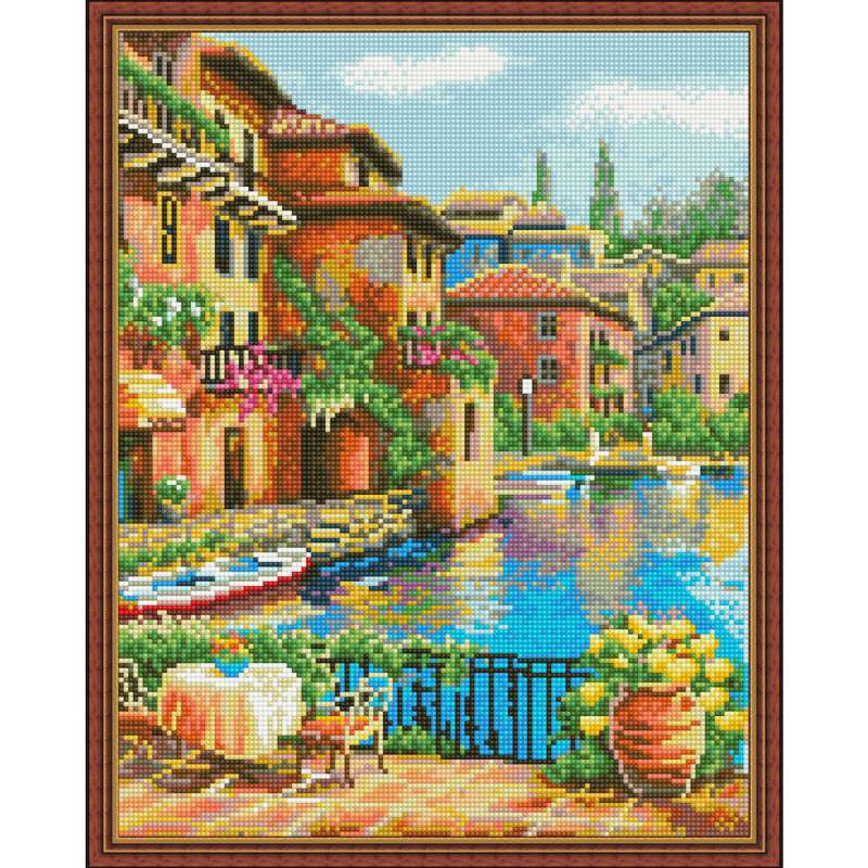 Mosaika diamentowa z nałożoną ramką 40x50 cm - Śniadanie nad brzegiem