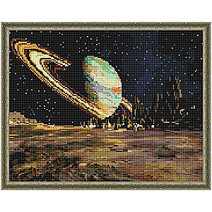 Deimantinė mozaika su uždėta rėmeliu - Saturnas, 40x50cm