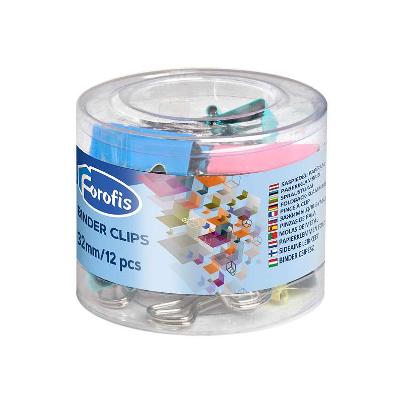 Plastikiniai segtuvai FOROFIS 32mm 12vnt. spalvoti