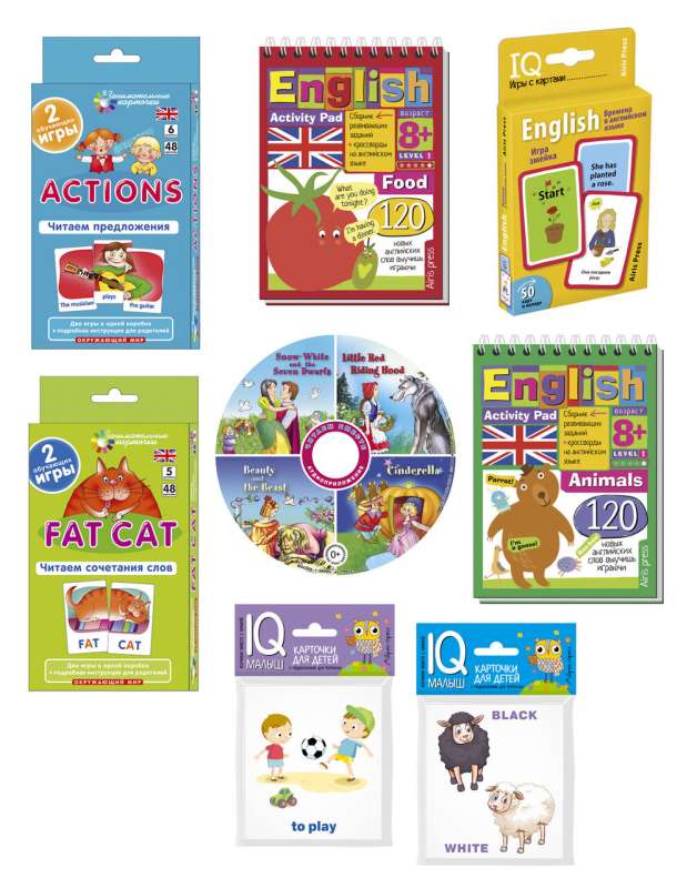 Paket. Mini-Set von IQ-Spielen zum Erlernen der englischen Sprache. Niveau 4