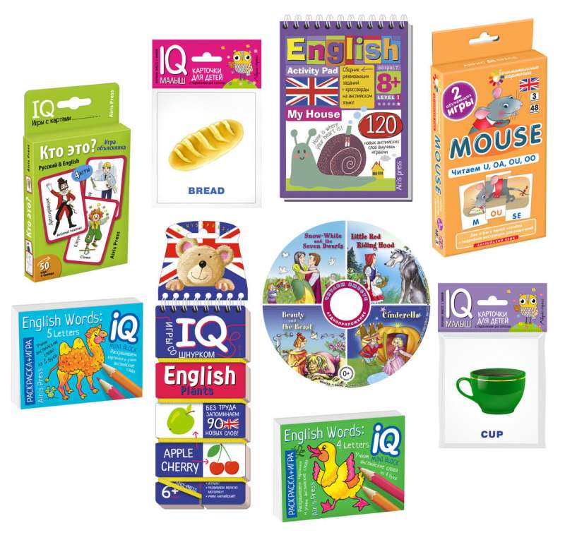 Paket. Mini-Set von IQ-Spielen zum Englisch lernen. Niveau 3