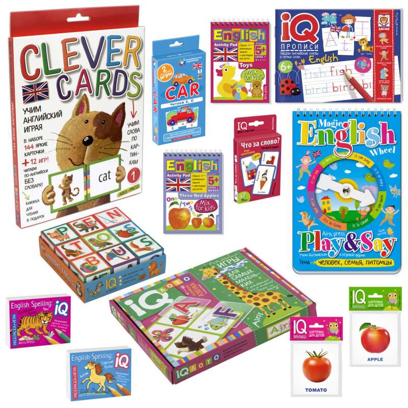 Paket. Großes Set von IQ-Spielen zum Englisch lernen. Level 1