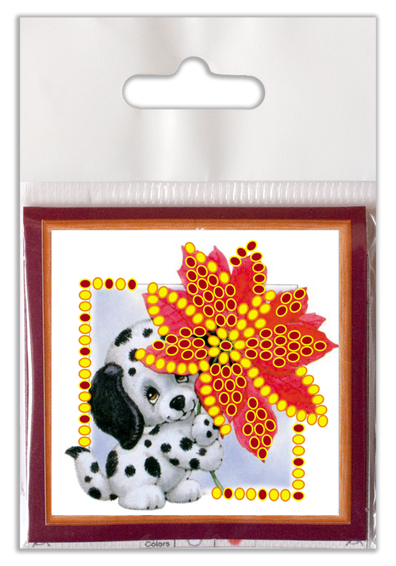 Stickset mit Perlen - Mini Magnet. Rote Blume