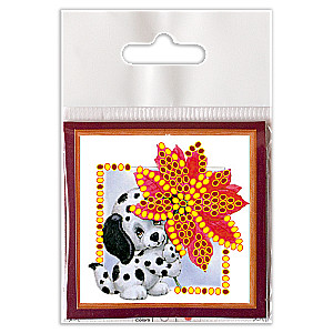 Stickset mit Perlen - Mini Magnet. Rote Blume