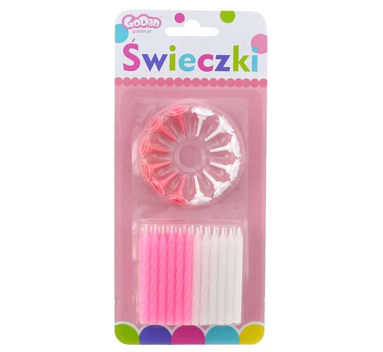 Sveču komplekts 24 / 12 gab. 2 krāsas 6 cm ar turētājiem Rozā / balts