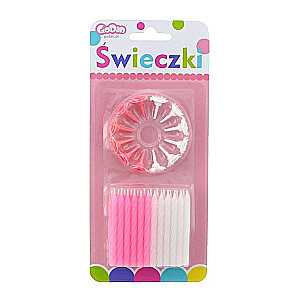 Sveču komplekts 24 / 12 gab. 2 krāsas 6 cm ar turētājiem Rozā / balts