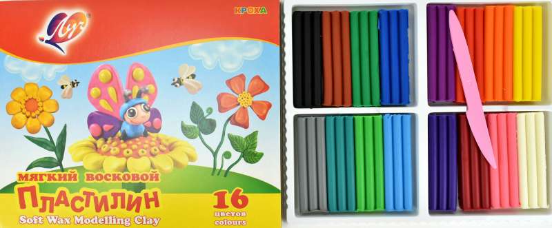 KROHA LUCH Plasticine with a Stak, 16 Colors 240g