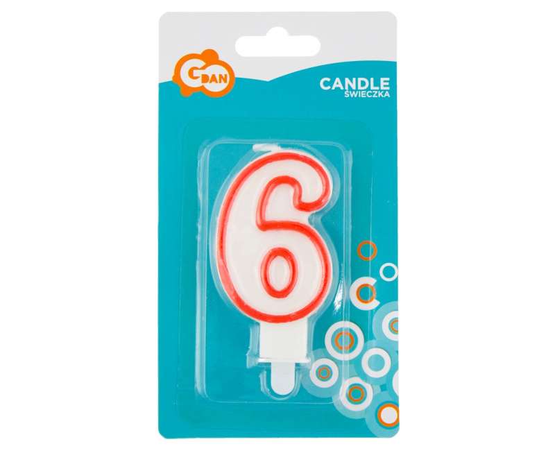 Svečs tortam "6" sarkans kontūrs