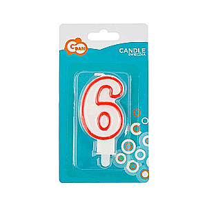 Svečs tortam "6" sarkans kontūrs