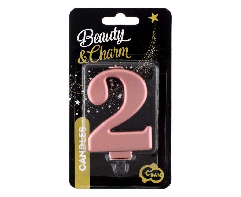 Svece tortam 2 Rozā metāls 8,0cm