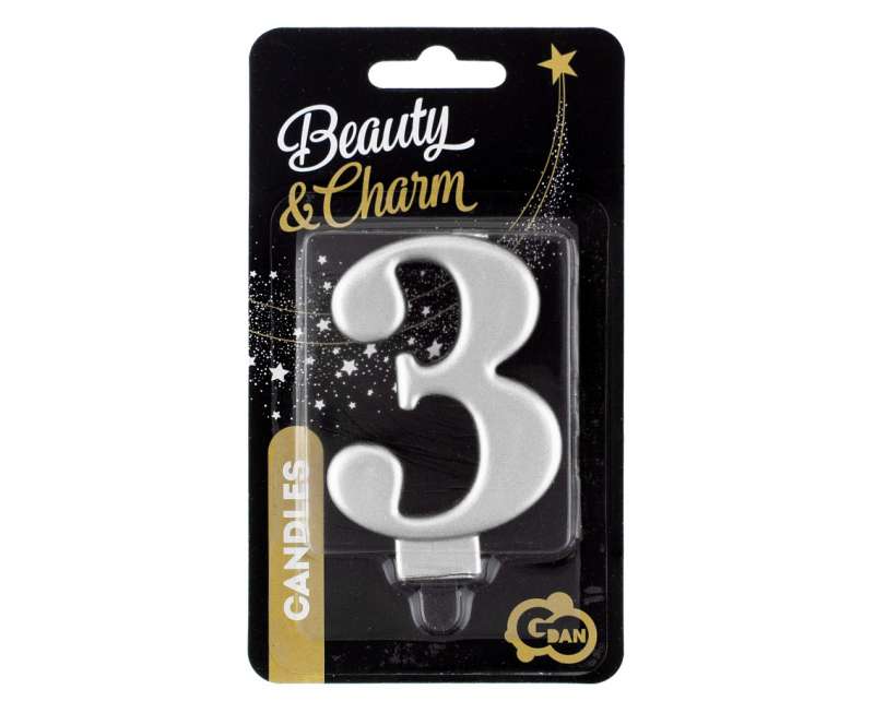 Svečs tortam "3" Sudraba metāls 8,0cm