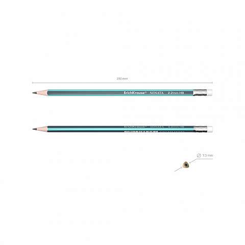 Schwarzer Graphit-Dreikant-Bleistift mit Radiergummi - Sonata HB