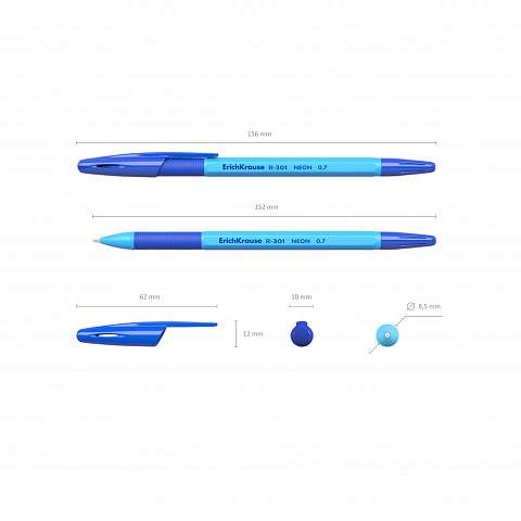 Długopis kulkowy ErichKrause R-301 Neon Stick&Grip 0.7, kolor atramentu niebieski