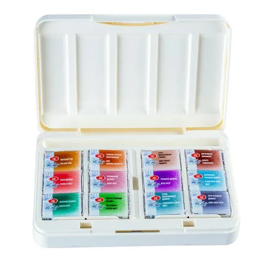 Zestaw farb akwarelowych Białe Noce Granulacja i Naturalne Ziemie, 12 kówet x 2,5 ml. Plastik