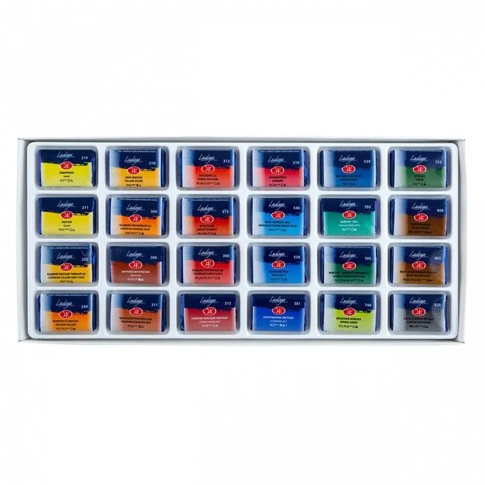 Watercolor Art Paint Set - Ladoga, 24 colors in 2.5 ml wells.