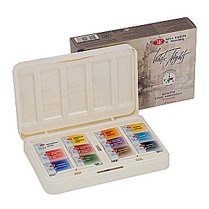 Zestaw akwarelowych farb artystycznych Białe Noce IWS, plastik/tektura, 12 kolorów w pojemniczkach po 2,5 ml.