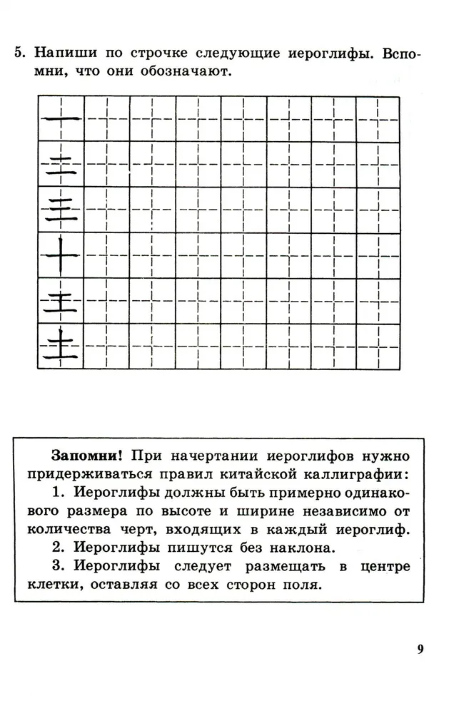 Rakstīšana ķīniešu hieroglifu rakstībā. Pirmais mācību posms