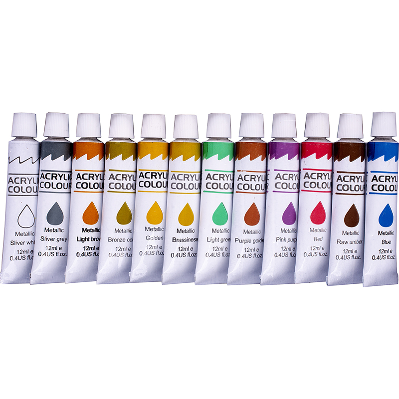Akriliniai dažai Centrum Metallic - 12 spalvų x 12 ml