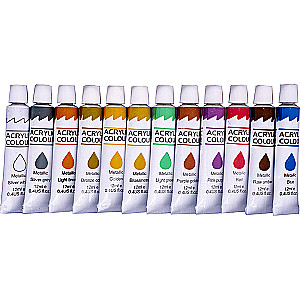 Akriliniai dažai Centrum Metallic - 12 spalvų x 12 ml