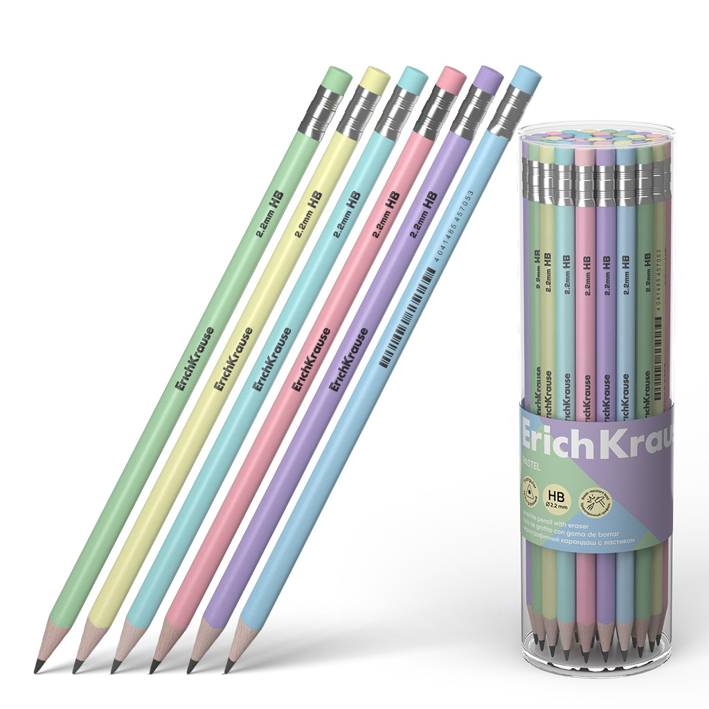 Bleistift ErichKrause Pastell, Härte HB, mit Radiergummi