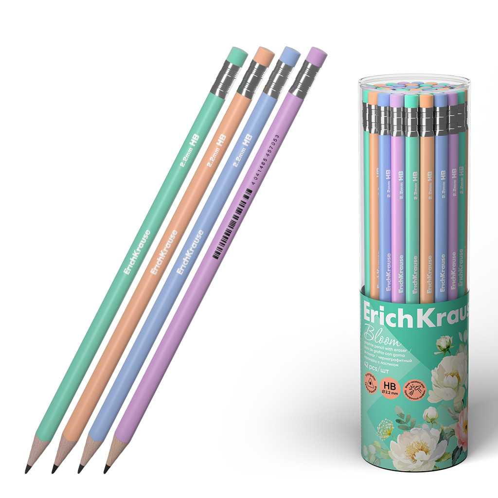 Bleistift ch/g ErichKrause Pastel Bloom, Härte HB, mit Radiergummi