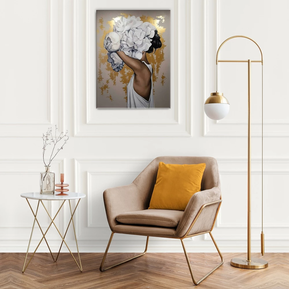 Numbrite maal koos kuldse fooliumiga 50 x 40 cm - Tüdruk pojengidega