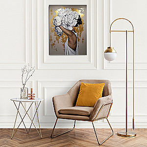 Numbrite maal koos kuldse fooliumiga 50 x 40 cm - Tüdruk pojengidega