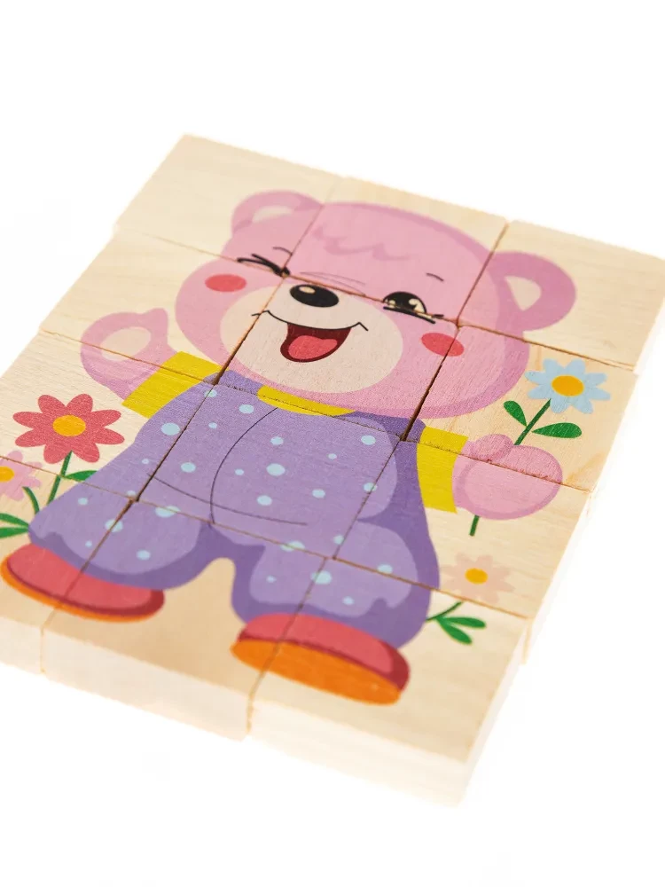 Wooden Puzzle Bear Cub. 12 Elements
