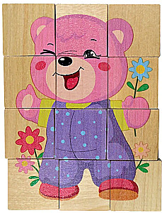 Wooden Puzzle Bear Cub. 12 Elements