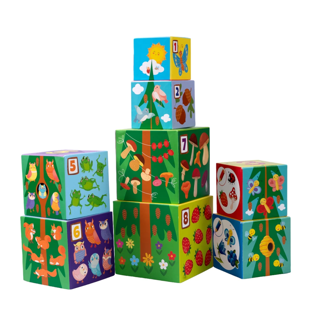Entwicklungsförderndes Pyramiden-Spielzeug aus Würfeln Waldtiere 8 in 1