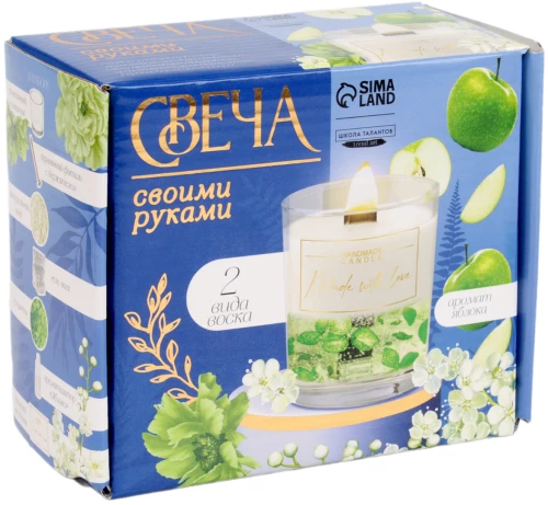 Set for Making Aromatic Candle from Two Types of Wax with Dried Flowers Green Apple