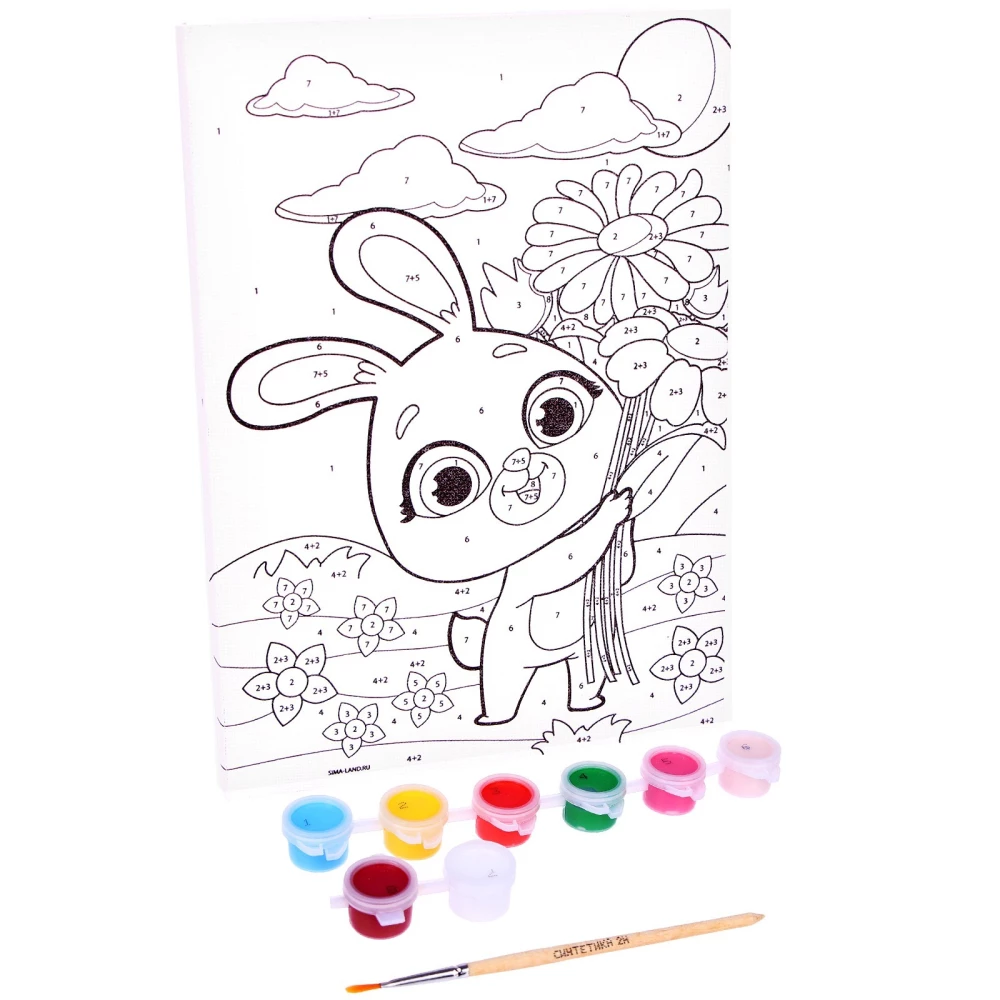 Painting by numbers - Bunny with flowers, 21x15 cm