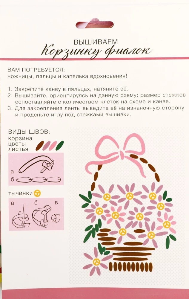 Ribbon Embroidery Kit on Canvas Basket of Violets