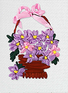 Ribbon Embroidery Kit on Canvas Basket of Violets