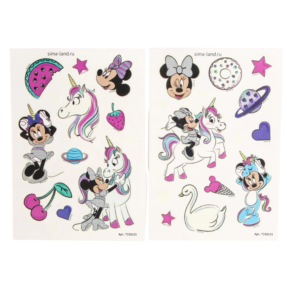 Naklejki transferowe, świecące w ciemności Minnie Mouse i jednorożec