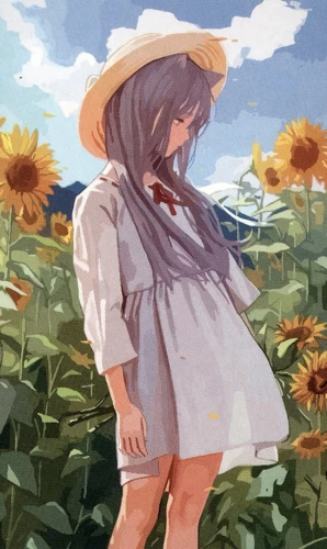 Paveikslas dažymui pagal numerius - Anime. Saulėgrąžų lauke