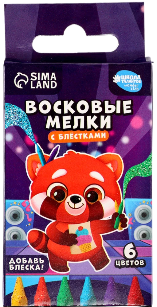 Kredki woskowe z brokatem - Panda, zestaw 6 kolorów