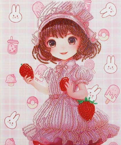 Diamantmosaik - Mädchen mit Erdbeeren
