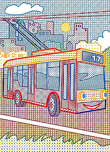 Große Wasserfarbenmalerei mit farbigem Rand. Stadtverkehr