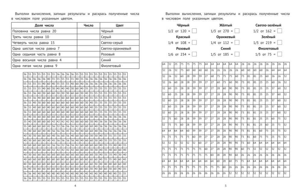 Matematikos spalvinimo knygelės. Dalys ir trupmenos
