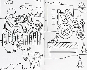 Große Malbuch mit Aufklebern. Blauer Traktor