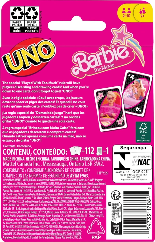 Board Card Game - UNO. Barbie