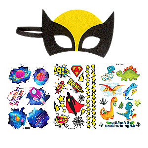 Set von Kindertattoos - Superheld + Superheldenmaske