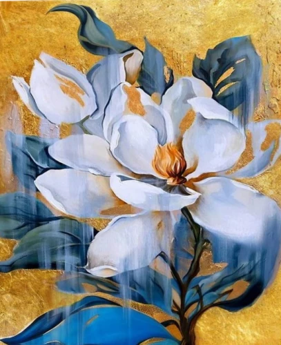 Painting by numbers with gold leaf - Delicate Magnolia, 40x50cm