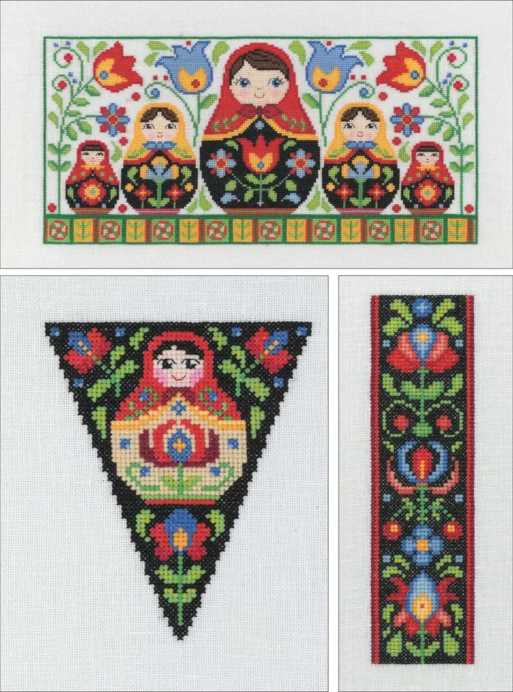 Izšūšana ar krustdūrienu folkloras stilā. 90+ krāsainas pilna izmēra shēmas