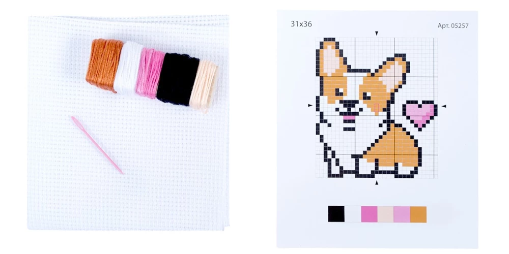 Kreativset - Stickerei. Corgi (mit Stickrahmen)
