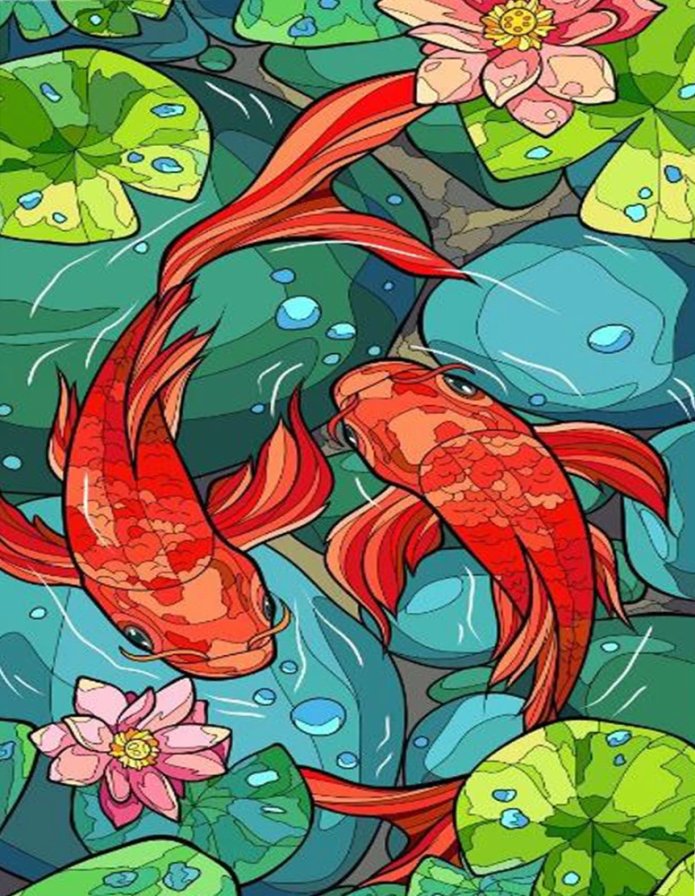 Numbrite maal kullaga - Koi karbid, 15x20cm
