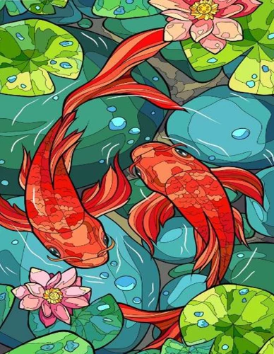 Numbrite maal kullaga - Koi karbid, 15x20cm