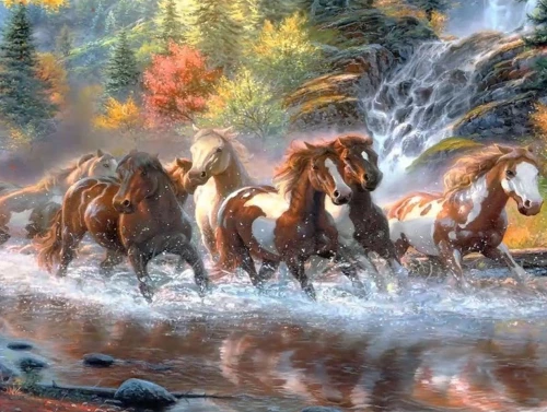 Painting by numbers - Horses near the waterfall, 40x50cm